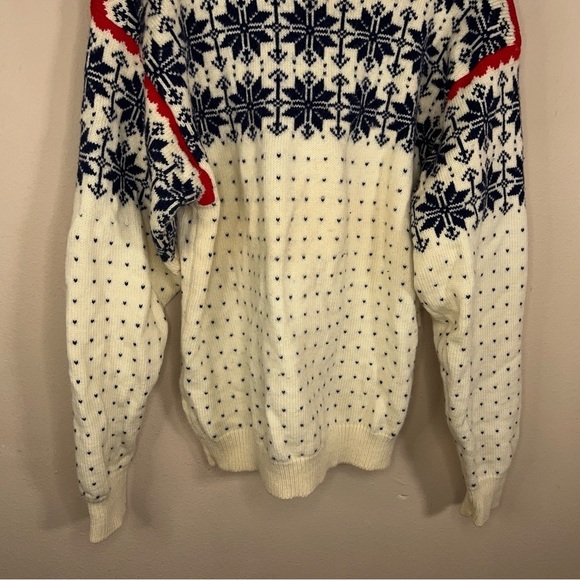 VINTAGE RARE STOWE WOOLENS NORDIC WOOL IVORY RED HOLIDAY SWEATER FAUR ISLE - Picture 4 of 14